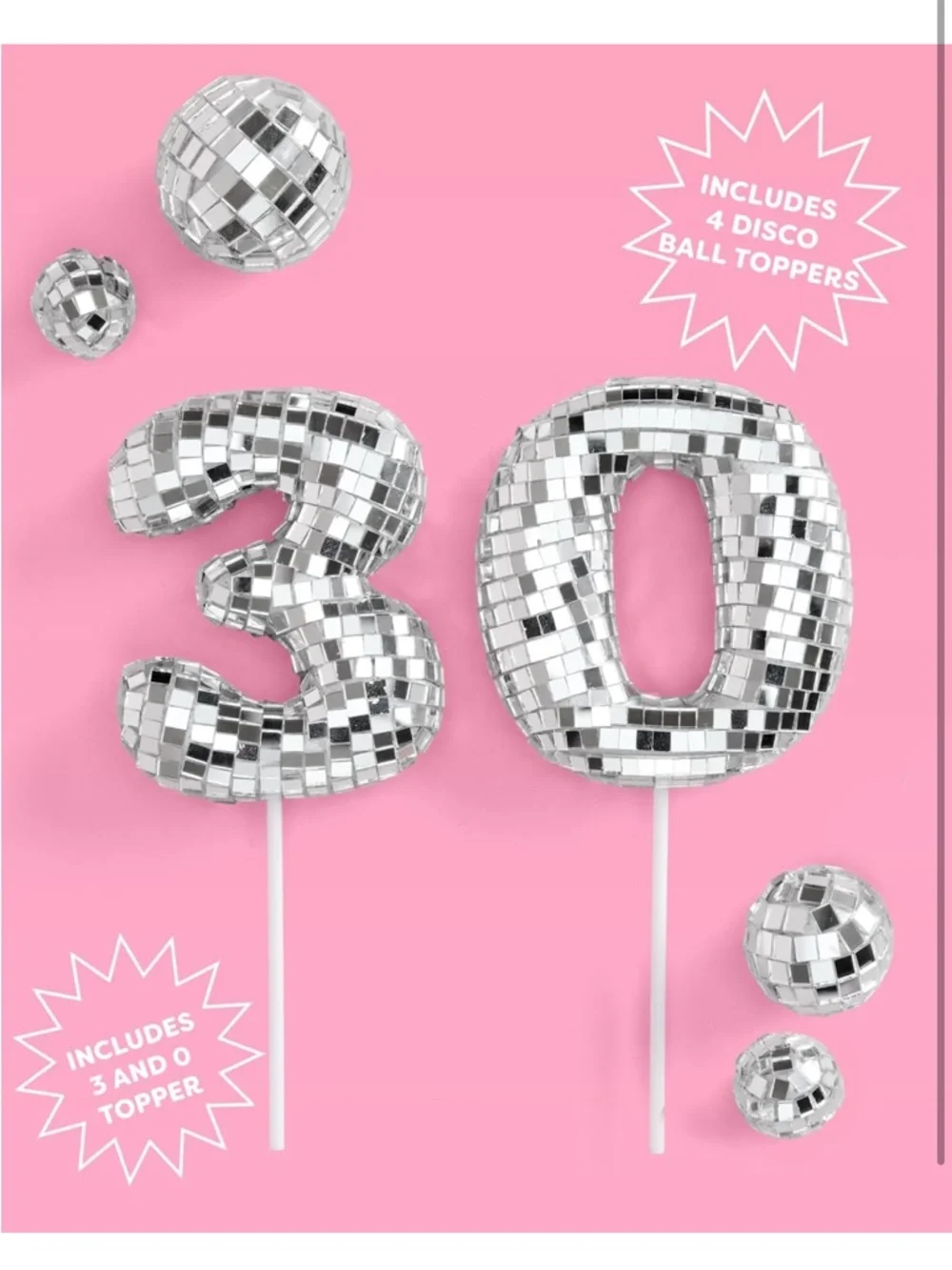 Disco Number 30 Cake Topper - Silver